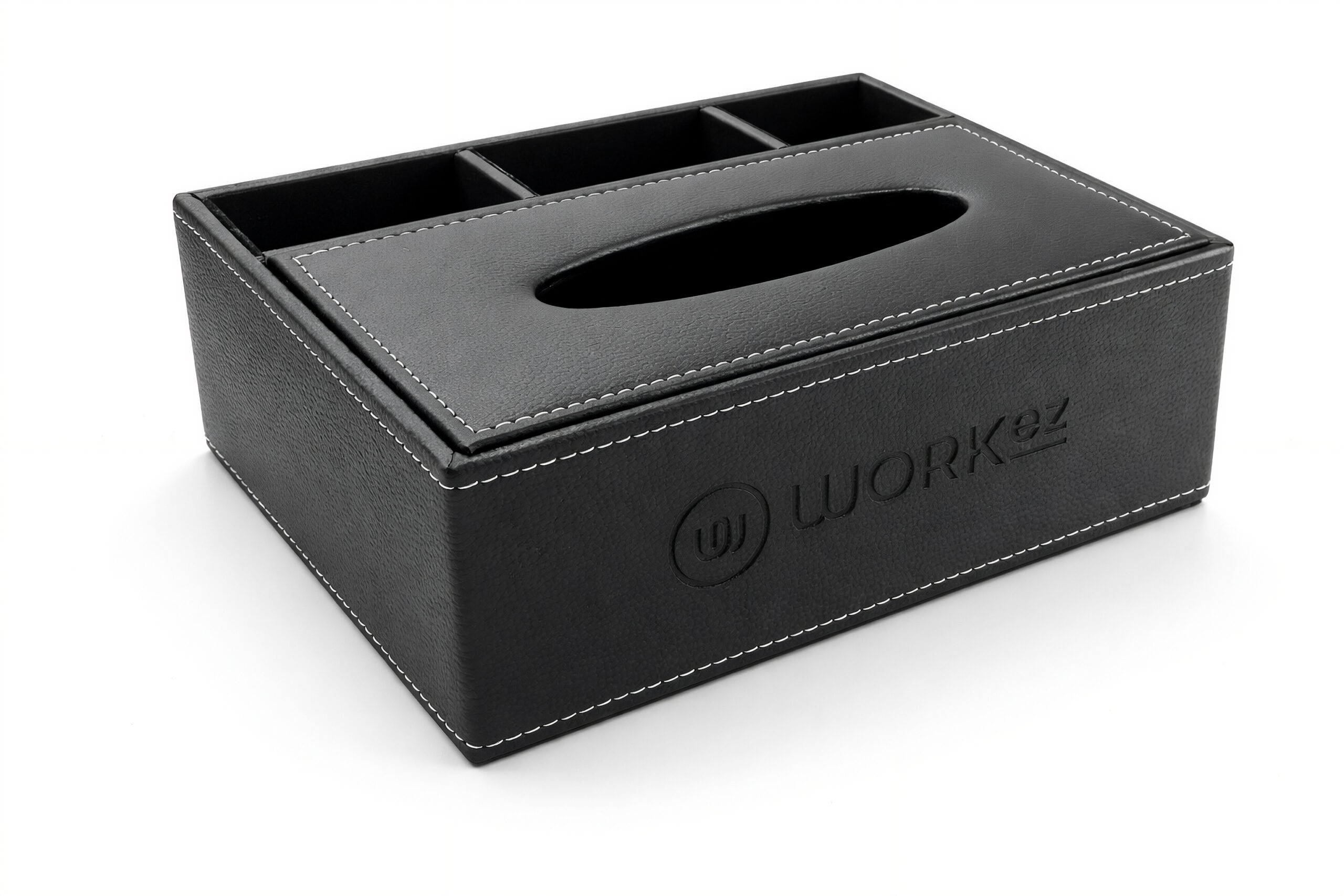 Leather tissue box with storage compartments for hotel rooms Luxury leather tissue box organizer for office desk Leather tissue holder with compartments for car interior Custom logo leather tissue box manufacturer Chennai Hotel leather tissue box with organizer tray India Premium black leather tissue box with multi compartments Leather tissue box supplier for hospitality industry